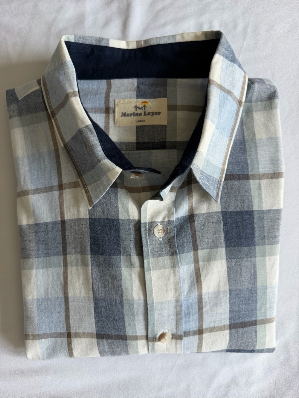 Marine Layer Blue Gray White Plaid Button Down Shirt Casual Preppy Men's